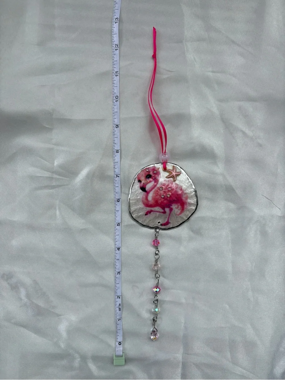 Pink Flamingo Decoupage Sand Dollar Crystal Sun Catcher